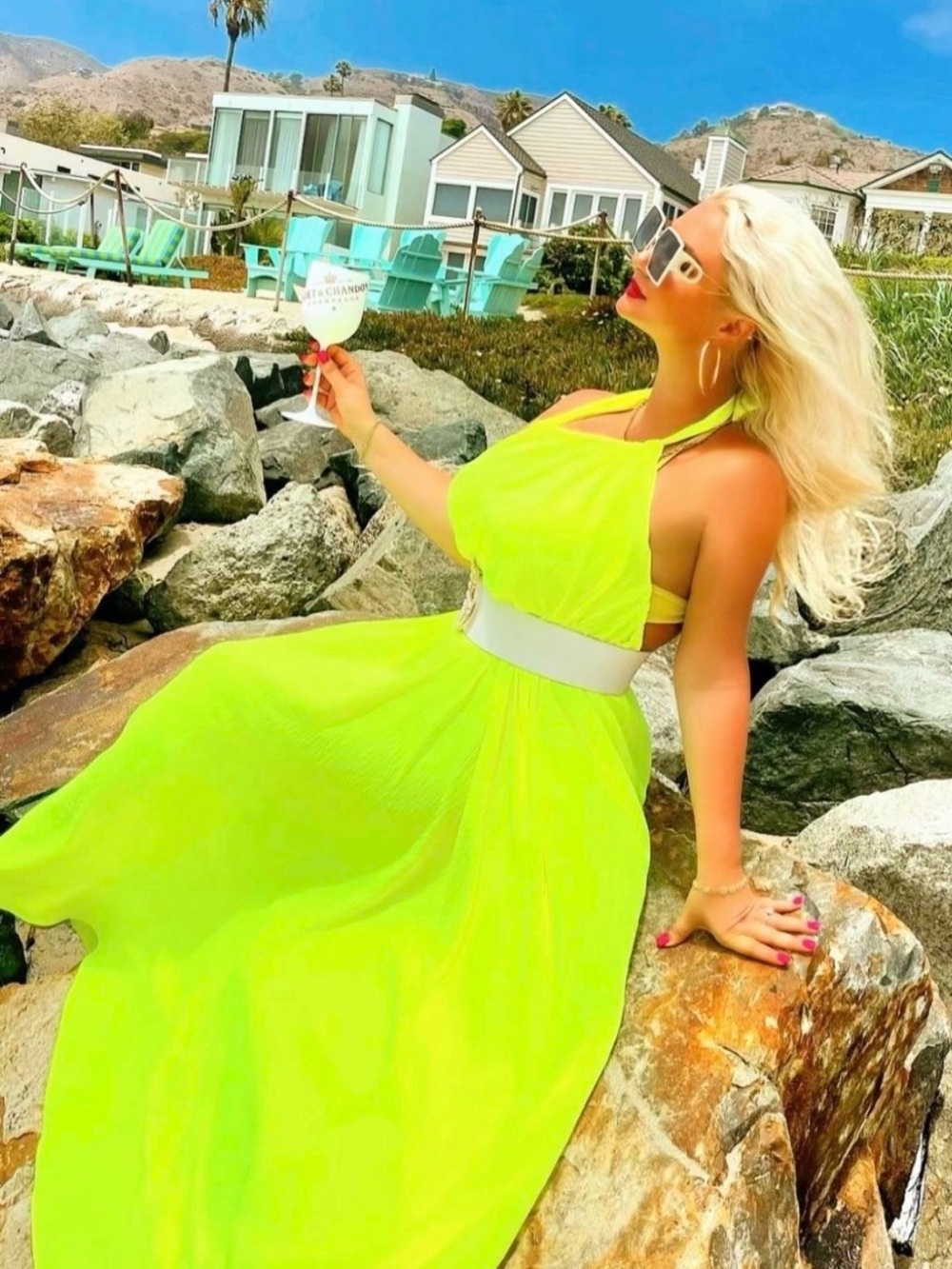 Neon Lime Halter Maxi Dress - Bright Lime Green